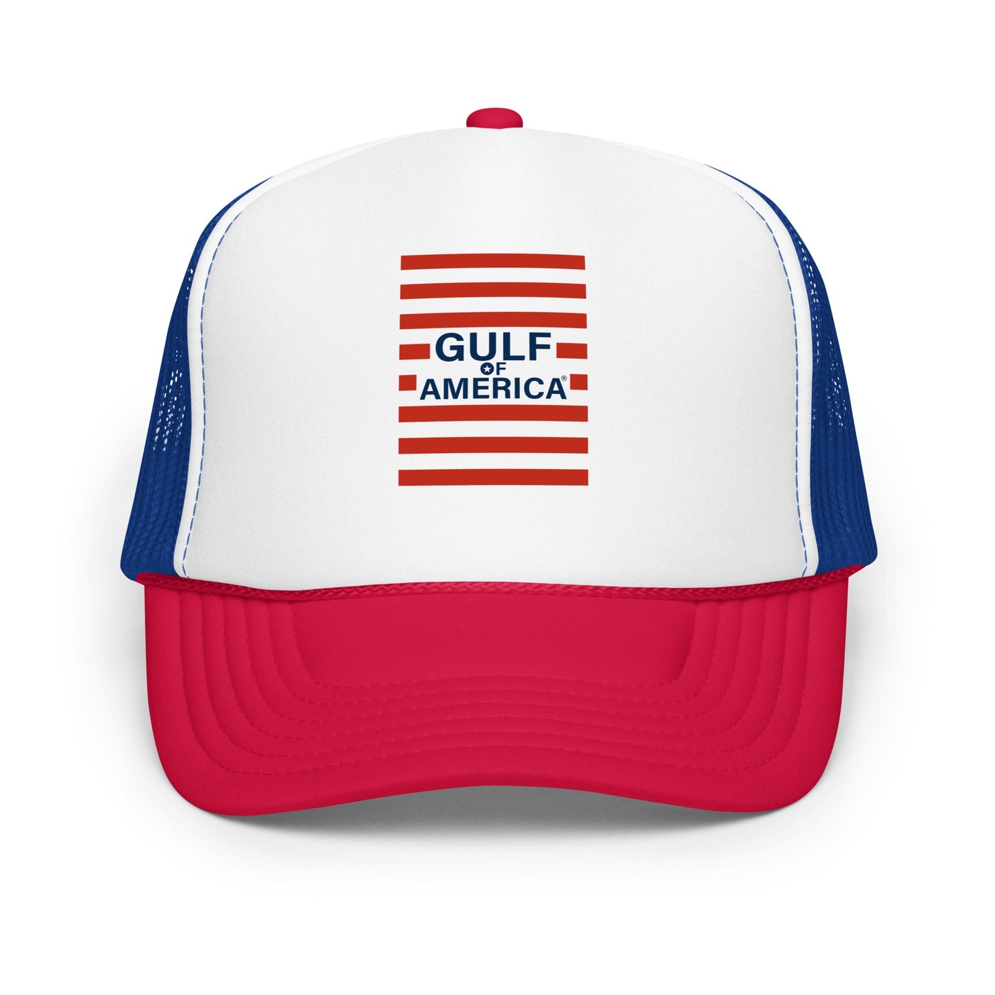 Gulf of America - Red Stripe Hat – Premium Foam Trucker Cap - Summer - Beach - USA - Patriotic - 4th of July - Gulf of America®