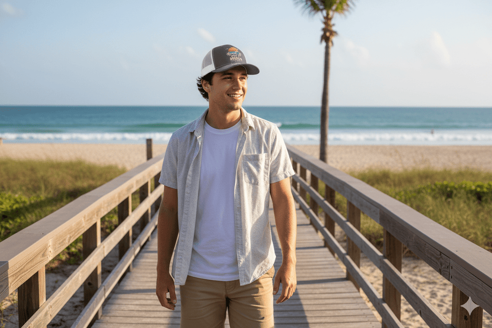 Gulf of America Waves Trucker Men’s Retro Hat – Mesh Back Snapback - Gulf of America®