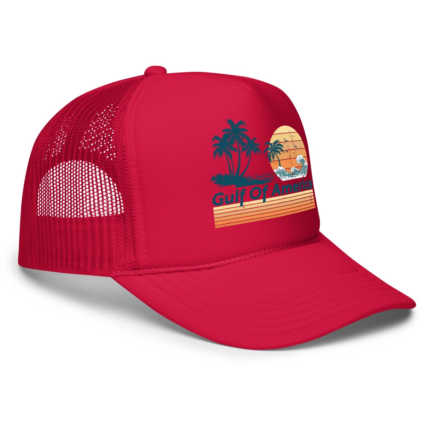 Gulf of America - Wavy Sunset Hat - Premium Foam Trucker Cap - Summer - Beach - USA - Patriotic - 4th of July - Gulf of America®