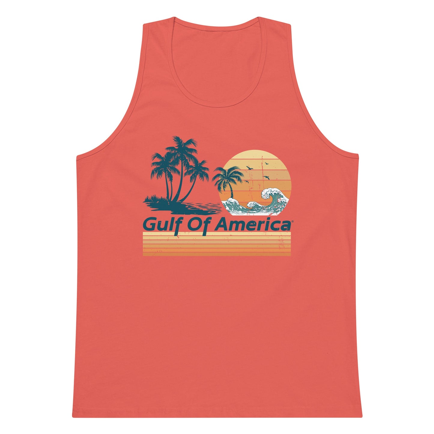 Gulf of America - Wavy Sunset Tank Top - Premium T Shirt - Summer - Beach - USA - Patriotic - 4th of July - Gulf of America®