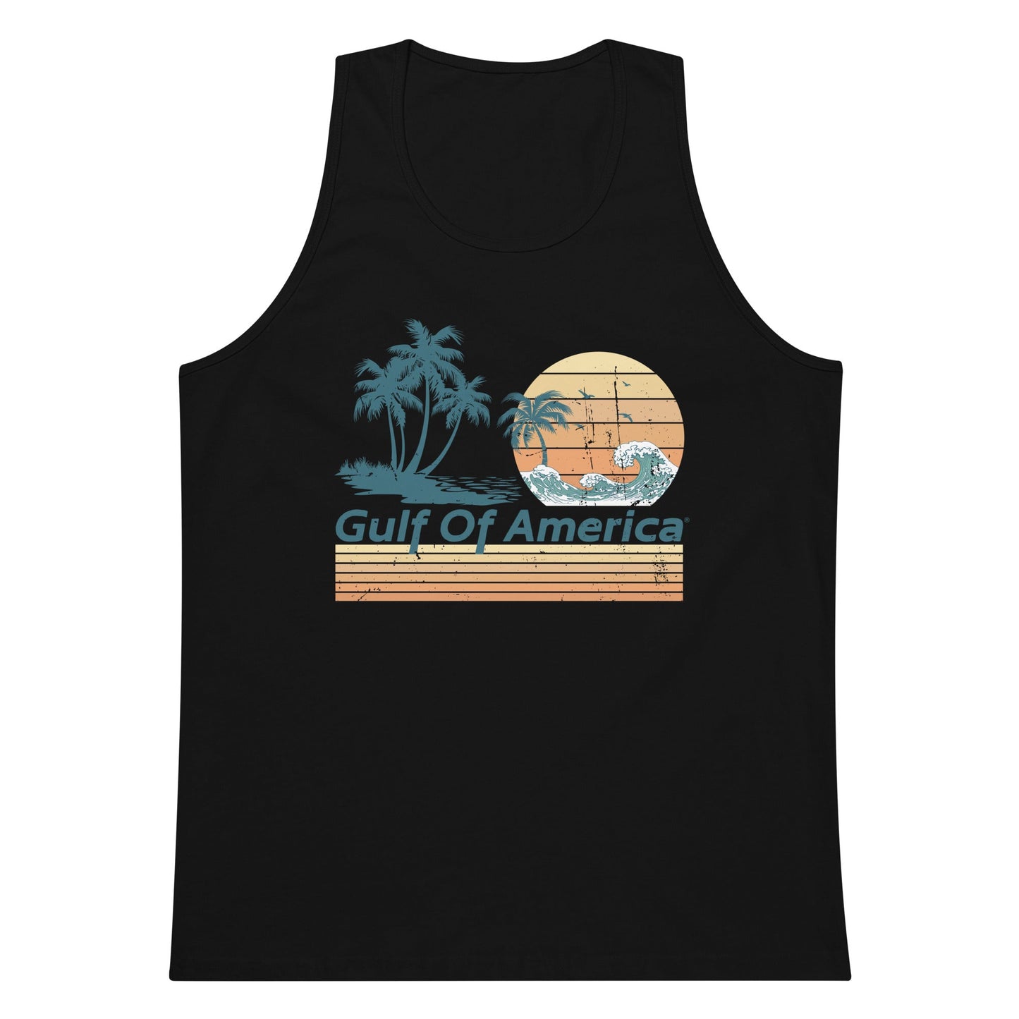 Gulf of America - Wavy Sunset Tank Top - Premium T Shirt - Summer - Beach - USA - Patriotic - 4th of July - Gulf of America®