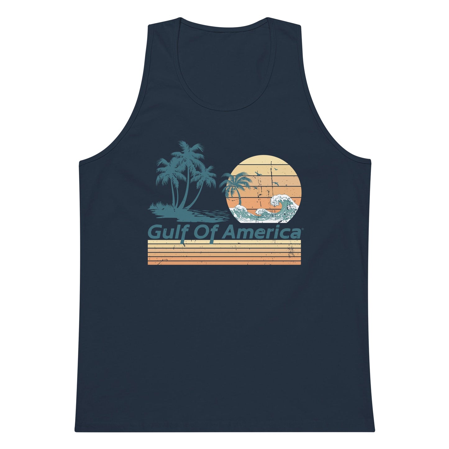 Gulf of America - Wavy Sunset Tank Top - Premium T Shirt - Summer - Beach - USA - Patriotic - 4th of July - Gulf of America®