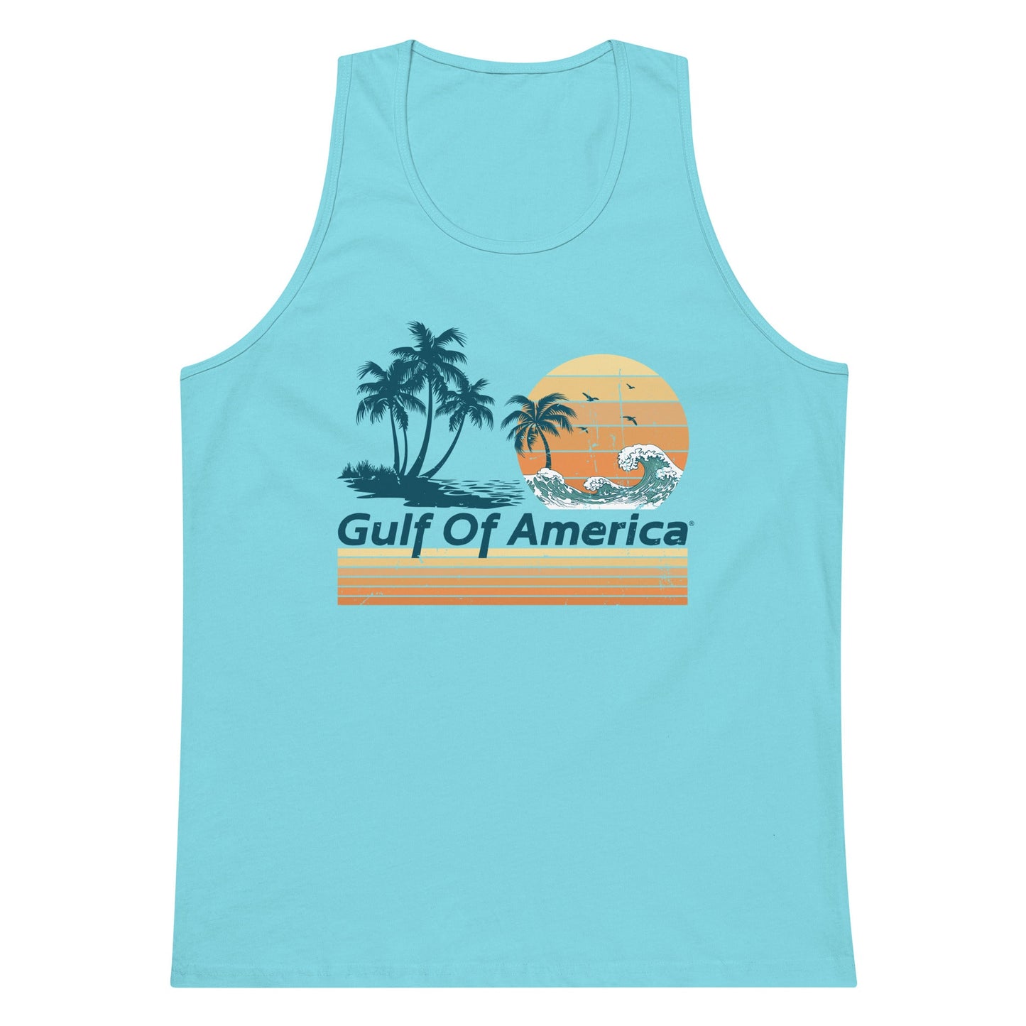 Gulf of America - Wavy Sunset Tank Top - Premium T Shirt - Summer - Beach - USA - Patriotic - 4th of July - Gulf of America®