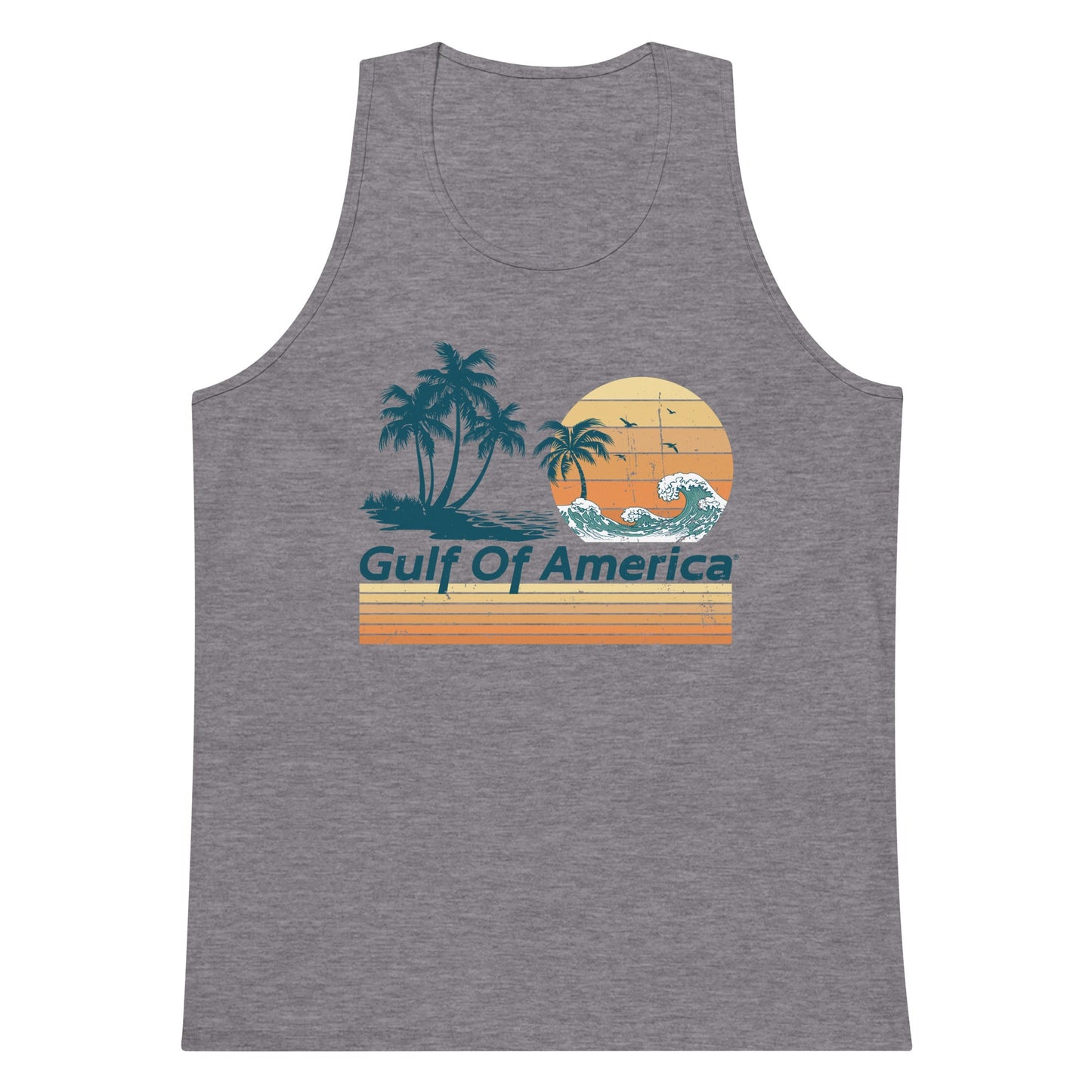 Gulf of America - Wavy Sunset Tank Top - Premium T Shirt - Summer - Beach - USA - Patriotic - 4th of July - Gulf of America®