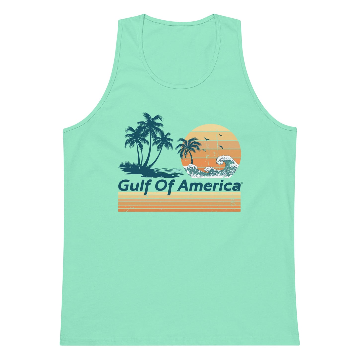 Gulf of America - Wavy Sunset Tank Top - Premium T Shirt - Summer - Beach - USA - Patriotic - 4th of July - Gulf of America®