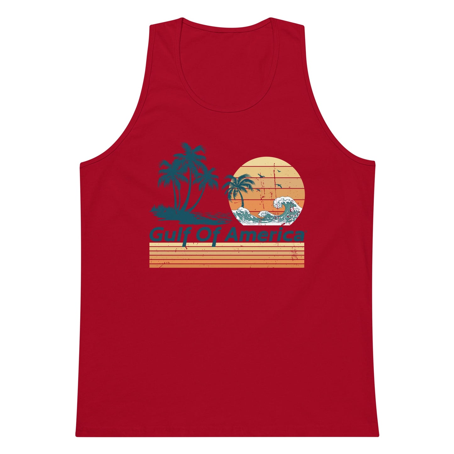 Gulf of America - Wavy Sunset Tank Top - Premium T Shirt - Summer - Beach - USA - Patriotic - 4th of July - Gulf of America®