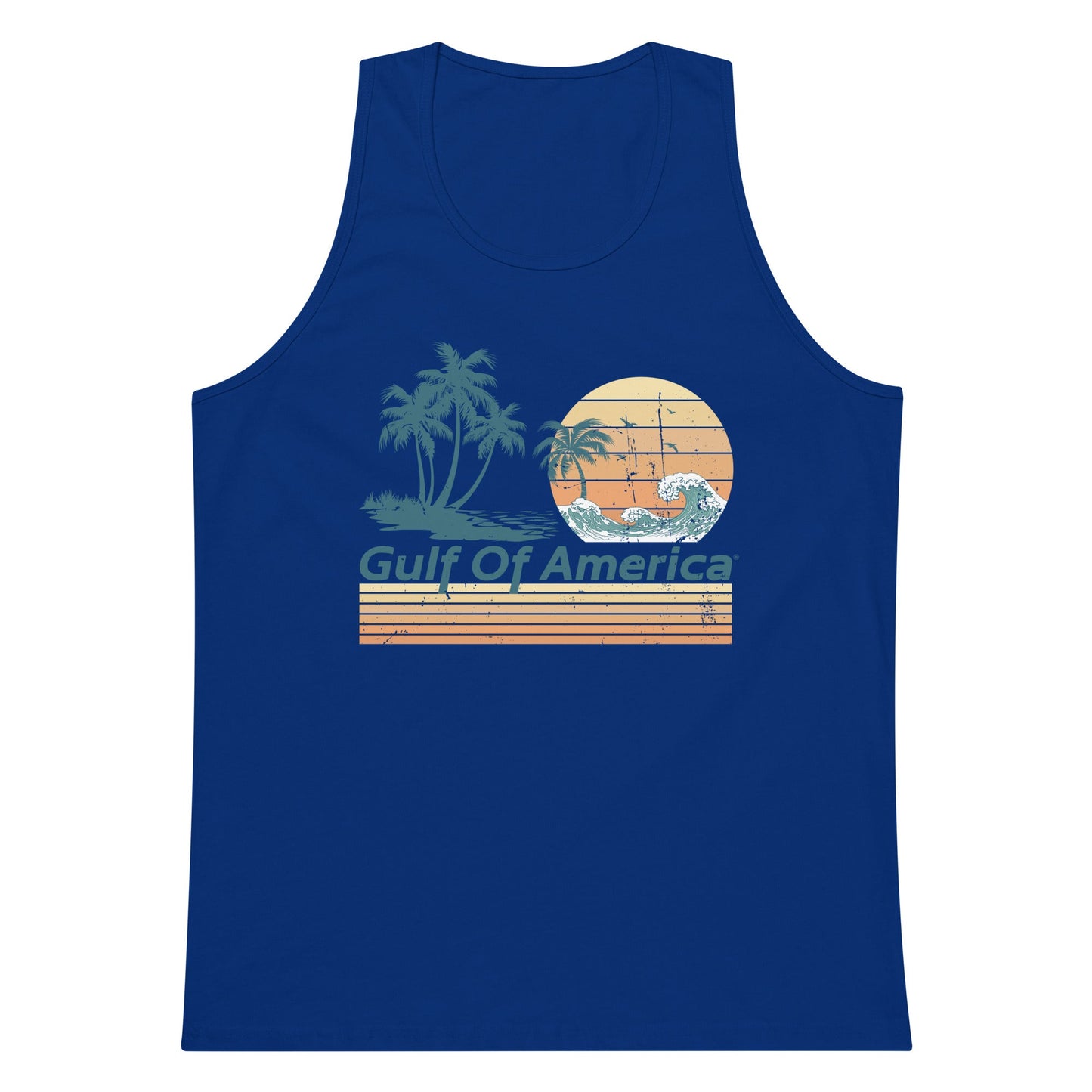 Gulf of America - Wavy Sunset Tank Top - Premium T Shirt - Summer - Beach - USA - Patriotic - 4th of July - Gulf of America®