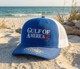 Gulf of America Mens Political Trump 2025 Mesh Back Trucker Hat - Royal/White - Gulf of America®