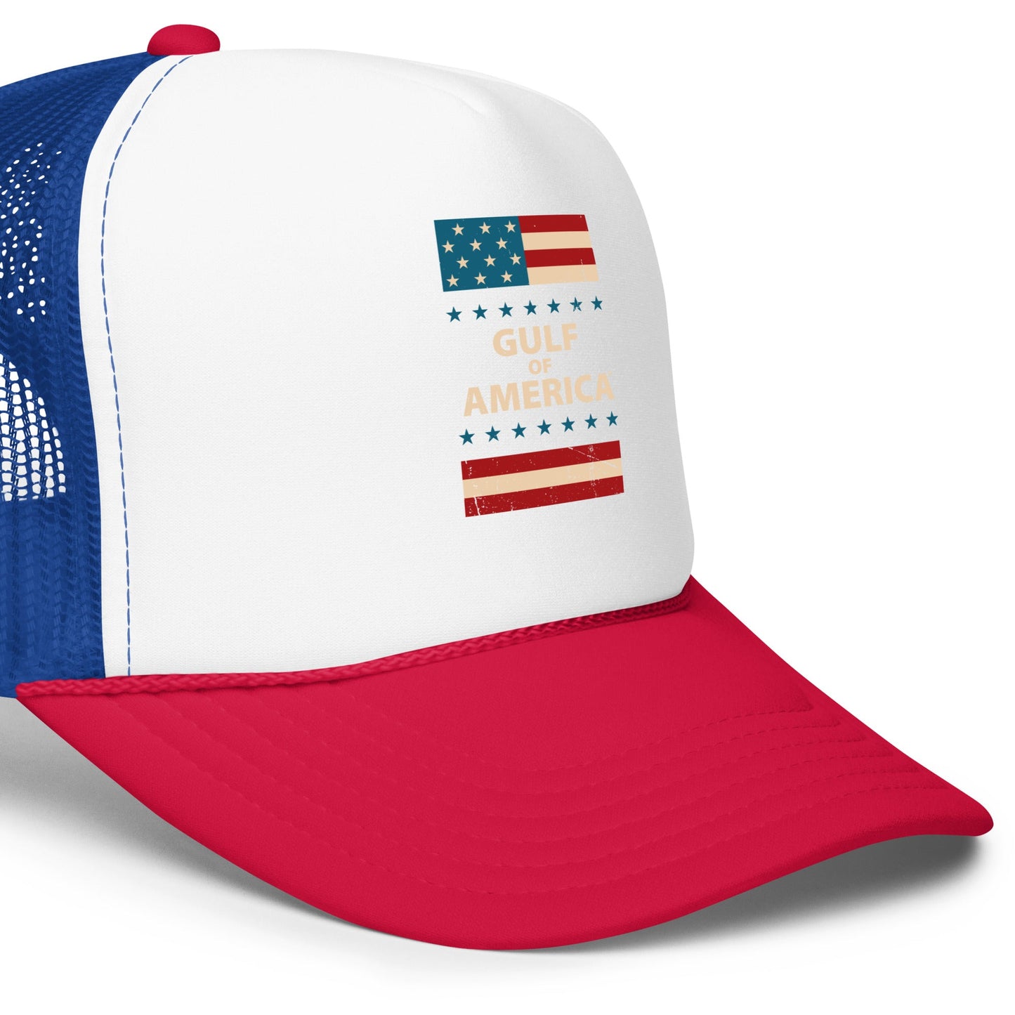 Gulf of America - Patriotic Surrounding Hat – Premium Foam Trucker Cap - Summer - Beach - USA - Patriotic - 4th of July - Gulf of America®