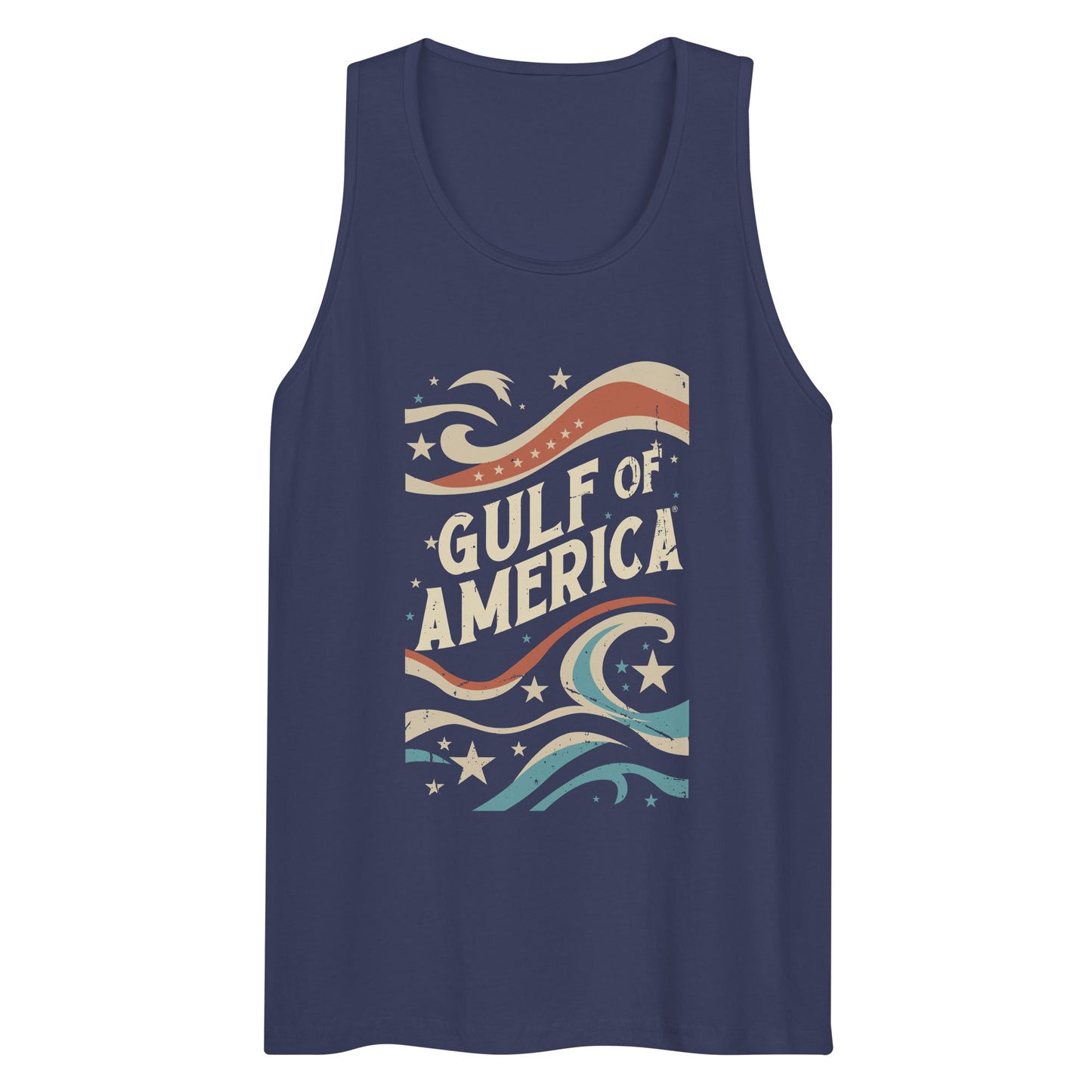 Gulf of America - Streamers and Stars Tank Top – Premium T Shirt - Summer - Beach - USA - Patriotic - 4th of July - Gulf of America®