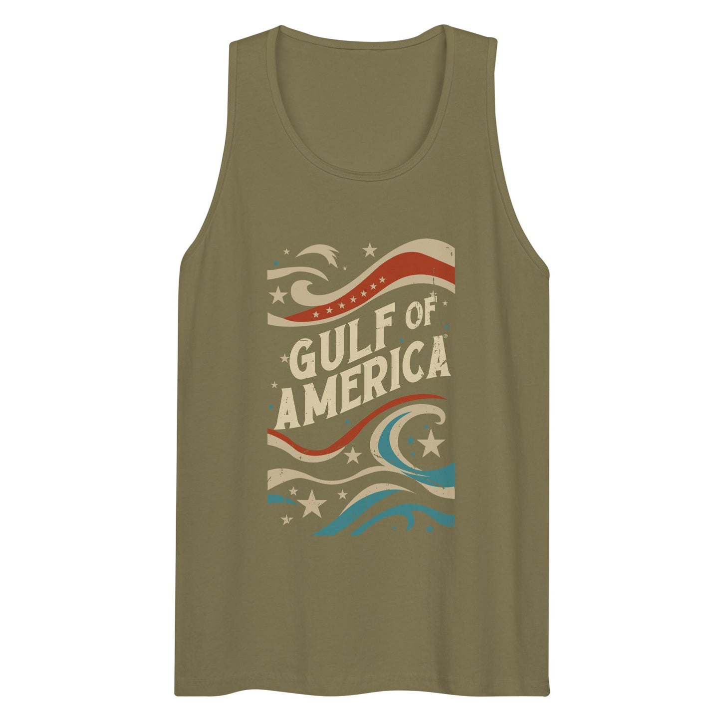 Gulf of America - Streamers and Stars Tank Top – Premium T Shirt - Summer - Beach - USA - Patriotic - 4th of July - Gulf of America®