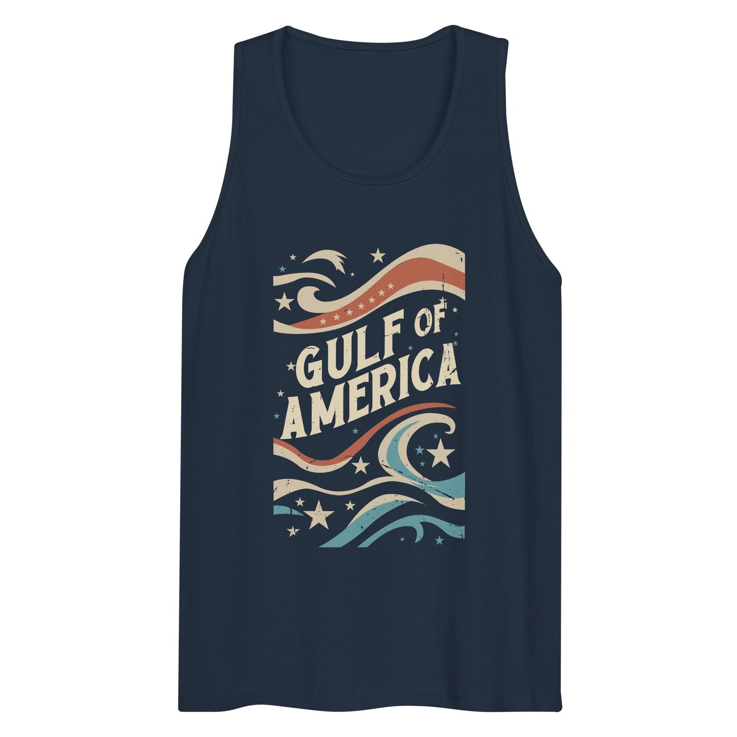 Gulf of America - Streamers and Stars Tank Top – Premium T Shirt - Summer - Beach - USA - Patriotic - 4th of July - Gulf of America®