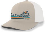 Gulf of America Sunset Palm Trees Mens Embroidered Mesh Back Trucker Hat - Gulf of America®