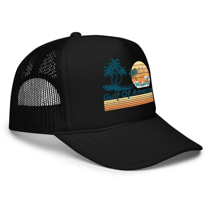 Gulf of America - Wavy Sunset Hat - Premium Foam Trucker Cap - Summer - Beach - USA - Patriotic - 4th of July - Gulf of America®