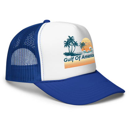Gulf of America - Wavy Sunset Hat - Premium Foam Trucker Cap - Summer - Beach - USA - Patriotic - 4th of July - Gulf of America®