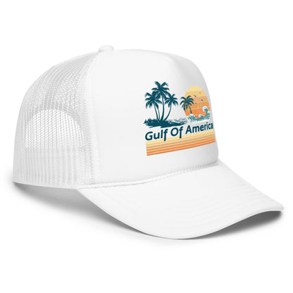 Gulf of America - Wavy Sunset Hat - Premium Foam Trucker Cap - Summer - Beach - USA - Patriotic - 4th of July - Gulf of America®