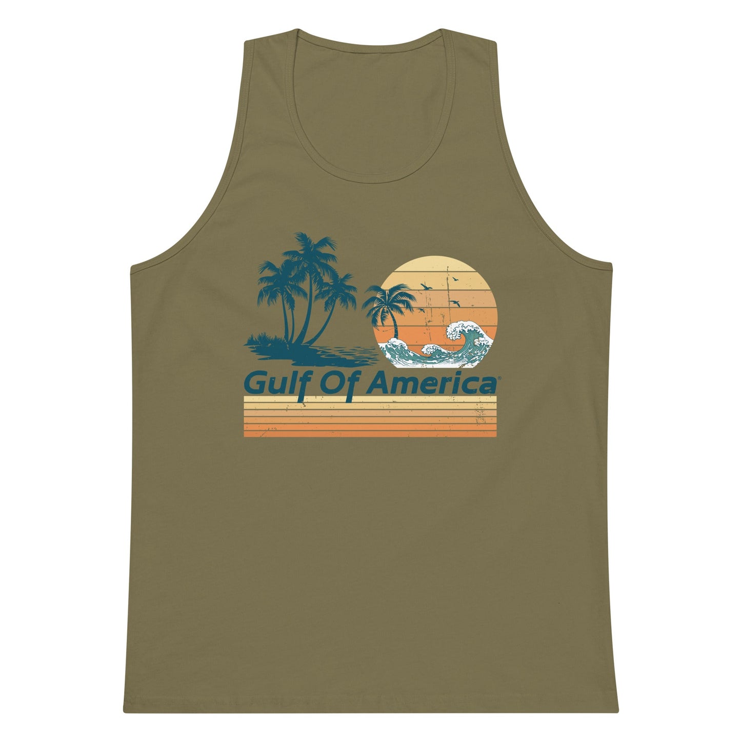 Gulf of America - Wavy Sunset Tank Top - Premium T Shirt - Summer - Beach - USA - Patriotic - 4th of July - Gulf of America®