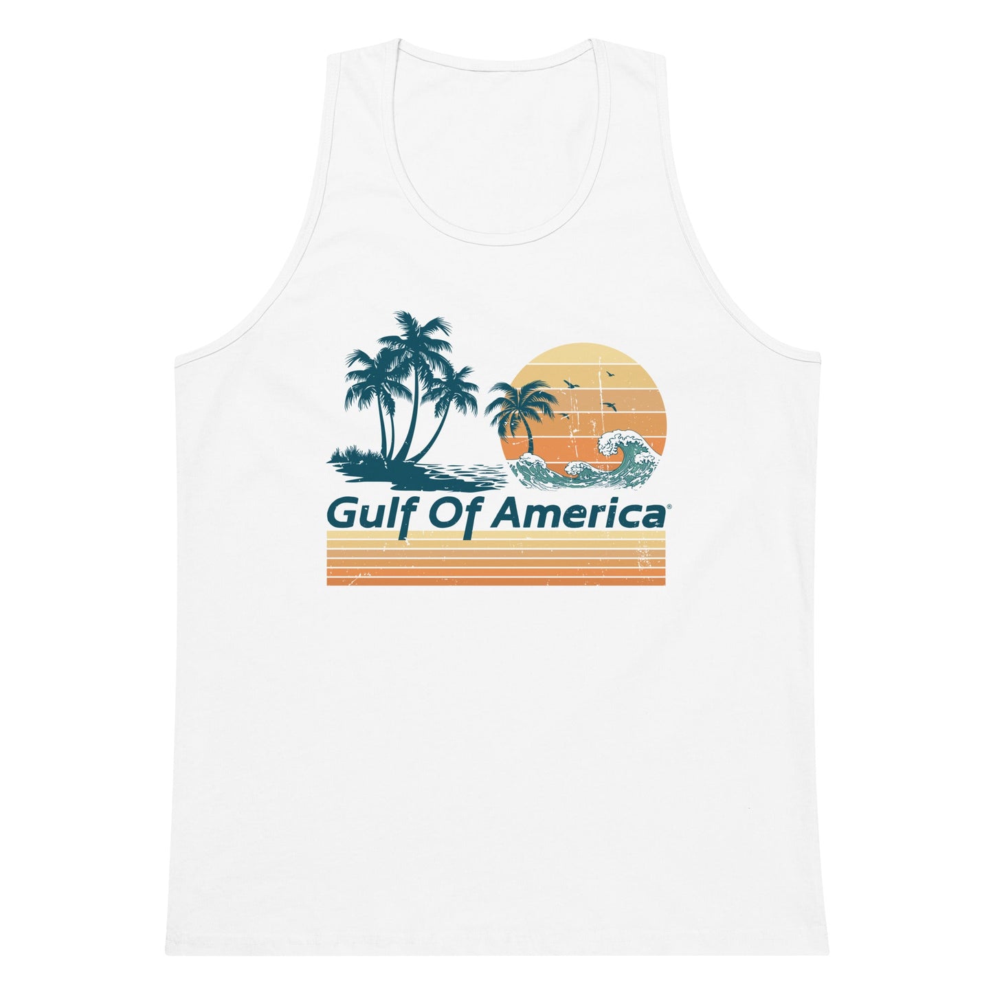 Gulf of America - Wavy Sunset Tank Top - Premium T Shirt - Summer - Beach - USA - Patriotic - 4th of July - Gulf of America®