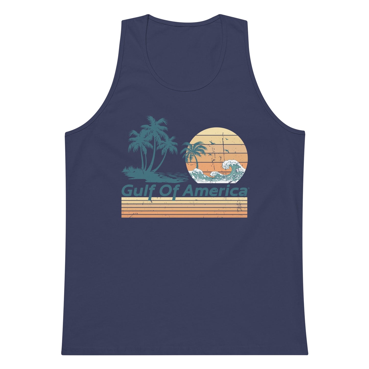 Gulf of America - Wavy Sunset Tank Top - Premium T Shirt - Summer - Beach - USA - Patriotic - 4th of July - Gulf of America®